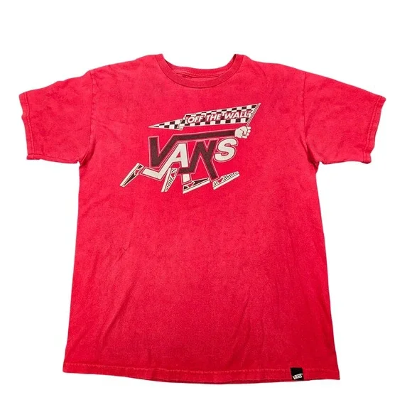 Vans Off The Wall Red Graphic T-Shirt Mens Medium Running Logo Skate Streetwear‎