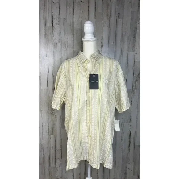 NWT‎ Vintage Van Heusen Men's Large Yellow Striped Short Sleeve Button-Up Shirt