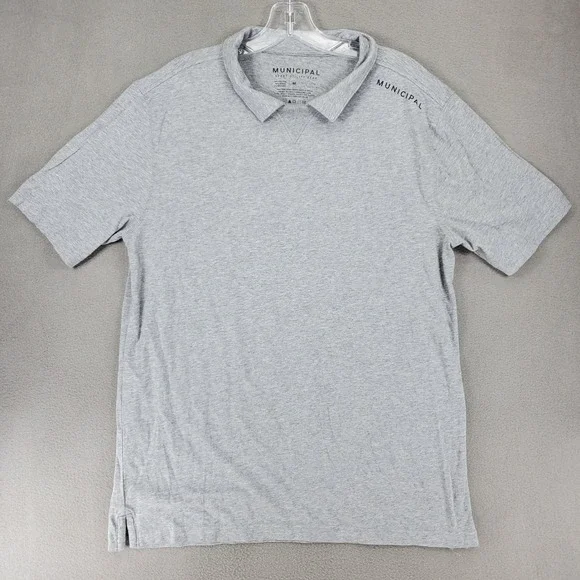 Municipal Sport Utility Gear Polo Mens M Gray Collared Short Sleeve Stretch Logo