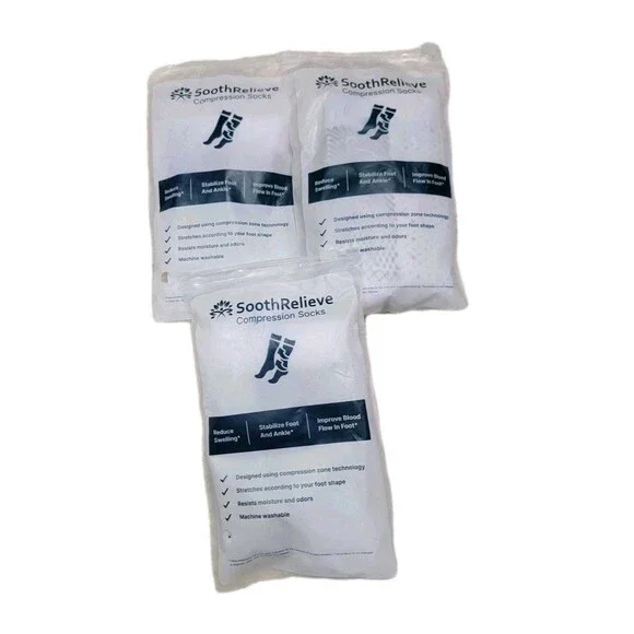 Sooth Relieve Compression Socks 3 Pairs White Size Medium Open Toe Stretch NEW C
