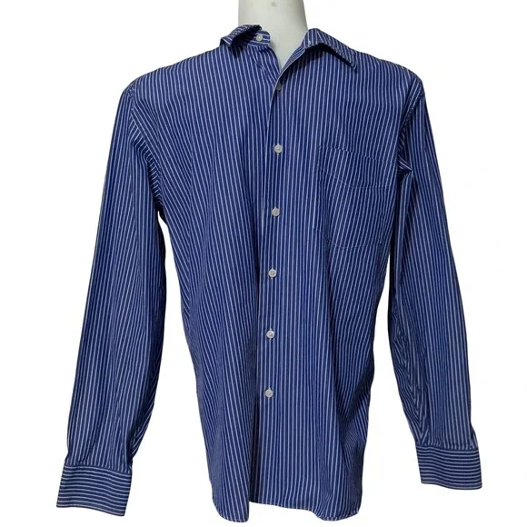 J. Crew Mens Blue White Stripe Button Down Shirt 80s 2‎ Ply Cotton Size L