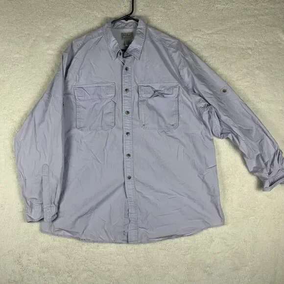 LL Bean Mens Lilac Solid Pocket Fishing Long Sleeve Button Up Shirt Size XL Vent