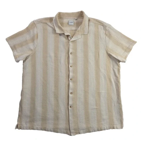 ROWM Open Weave Cotton Shirt Men's 3XT Tan Short Sleeve Button Up Vactionwear