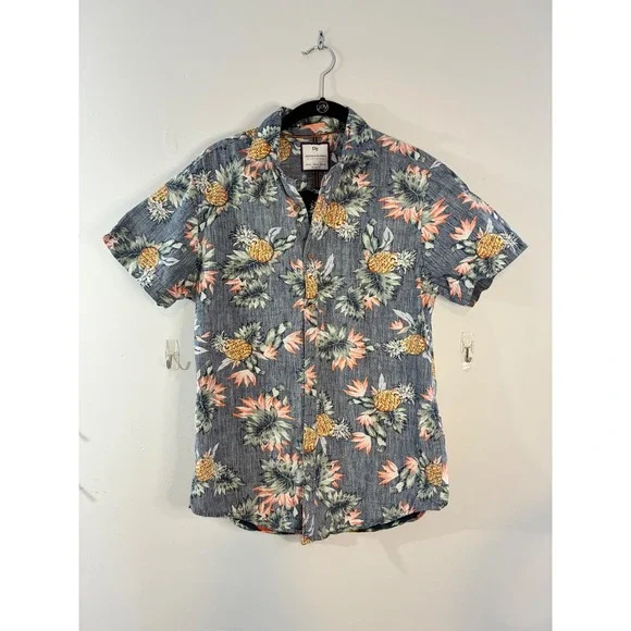Denim & Flower Ricky Singh Pineapple Hawaiian Shirt Mens Slim Fit S Short Sleeve