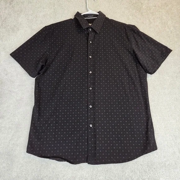 Buttercloth Mens XL Regular Fit Short Sleeve Button Down Shirt Black Icy Cotton