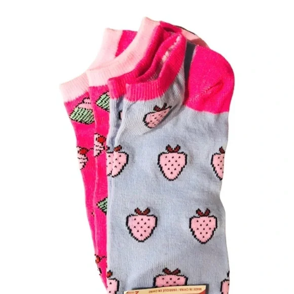 4pairs pink strawberry cupcake strawberries low cut socks new FREE‎