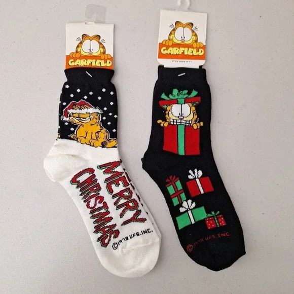 Vintage UFS 1978 GARFIELD THE CAT Women's Crew Socks Christmas Novelty NWT