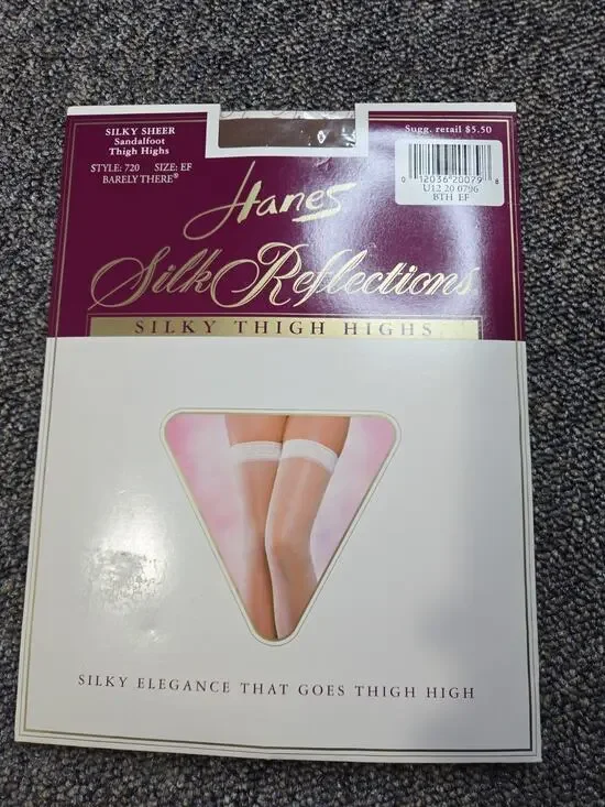 Hanes Silk Reflections Silky Sheer Thigh Highs Sz EF Barely There Lace Style