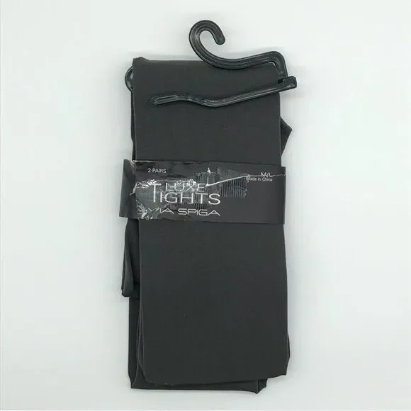 🆕 Mia Spiga‎ Charcoal Gray Tights 2 Pair Size M/L NWT