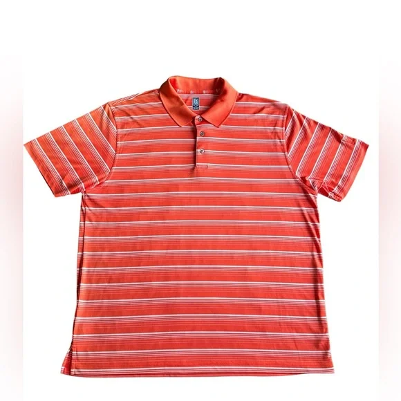 PGA Tours Golf Polo Shirt Mens Orange Striped‎ Tour Performance Size  XXL