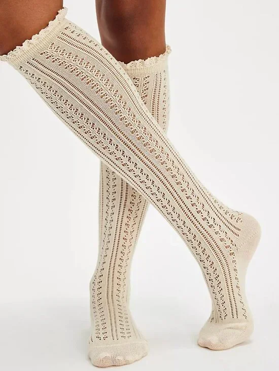Free People Misty Net Pointelle Tall (Cream) NWT