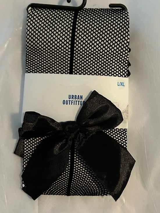 Urban Outfitters Black Fishnet Stockings with Satin Bow