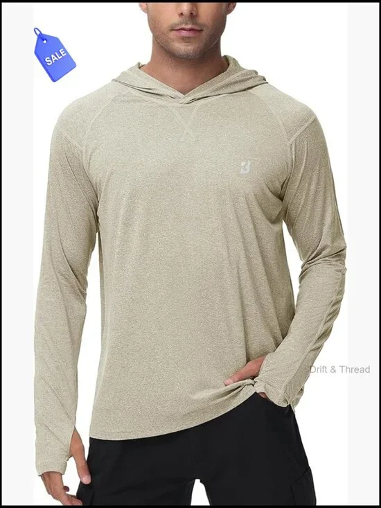 Mens UPF 50+ Long Sleeve Sun Hoodie Fishing Hiking Running Shirt
