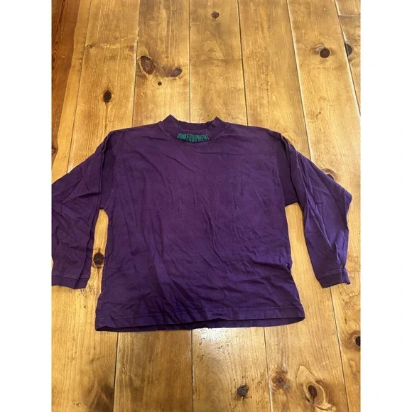 Vintage 90s B.U.M. Equipment Men's Small Purple Long Sleeve Mock Neck T-Shirt