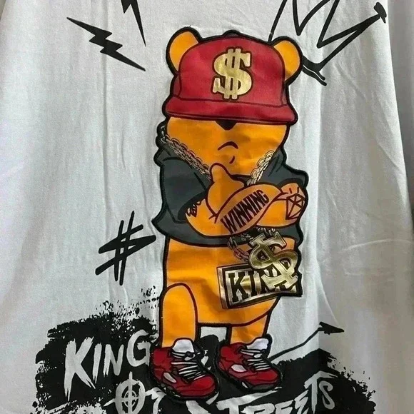 SWITCH  men's T-Shirt King of the Street Winnie the Pooh 3XL cotton‎ gangster