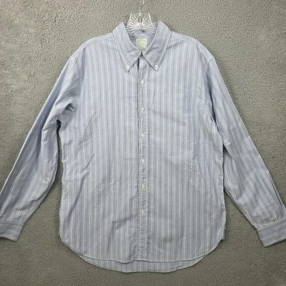 Brooks Brothers Dress Shirt Men's 16.5 34 Blue Stripe Milano Made in USA