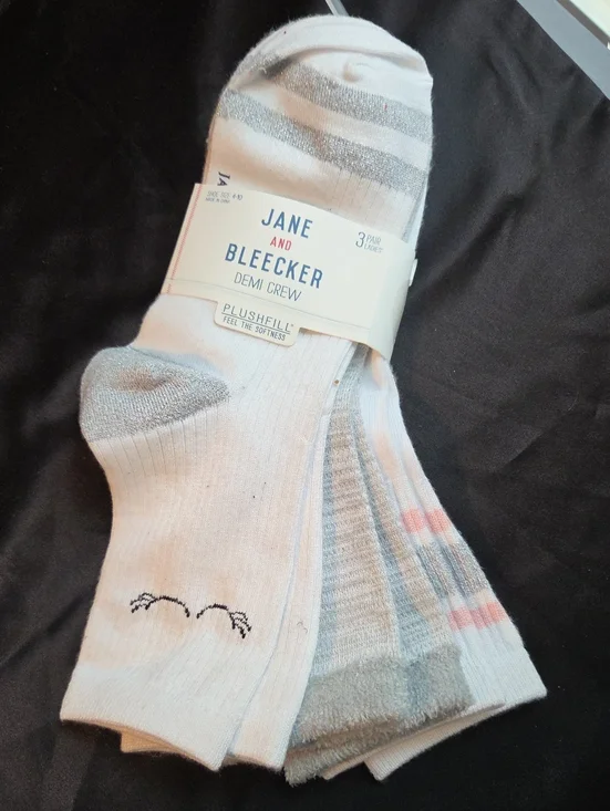 Jane and Bleecker White, Gray & Pink Demi Crew Socks - 3 Pair