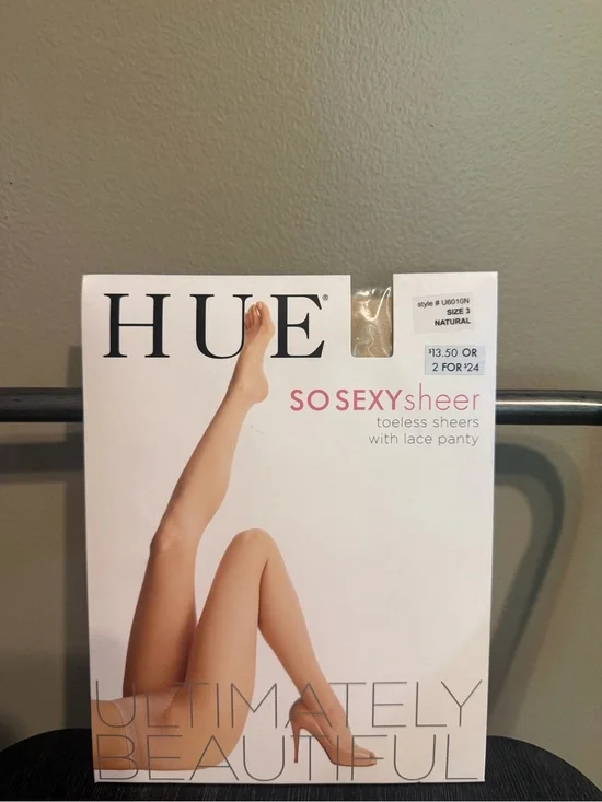 HUE So Sexy Sheer Toeless Pantyhose Lace Panty Size 3 Natural NIP