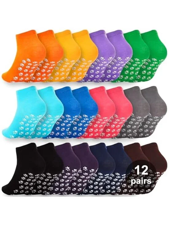 12 Pairs Women's Grip Sock Non Slip Pilates Yoga Socks