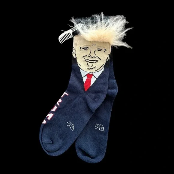 NWOT Gumball Poodle Womens Donald Trump Socks with hair comb President Gag‎ Gift