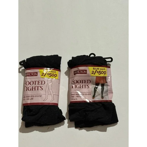 Perfection Footed Tights Lot Of 2 Black  Fits 5' -5' 8