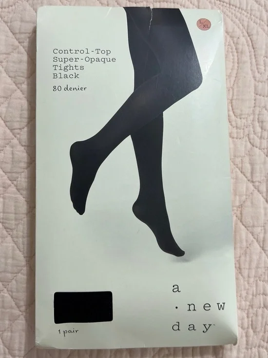 a new day Black Control-Top Super-Opaque Tights - 80 Denier