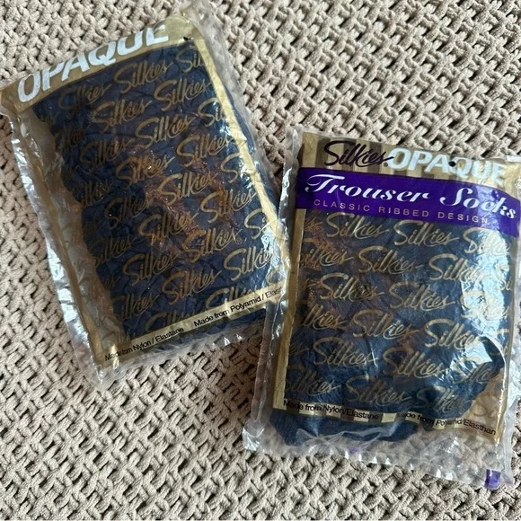 Vintage Silkies Opaque Trouser Socks & Pantyhose Dark Navy 2 Pair Pack Lot 3