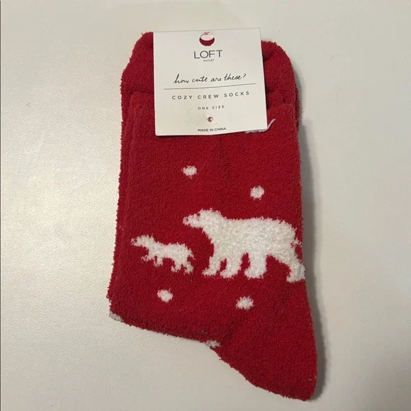 🆕 NWT Loft Outlet Cozy Crew Neck Socks, Red & White Great for Holidays! One Size