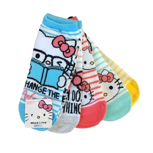 Hello Kitty Colorful Encouragement Printed Socks NWT 5 Pairs No Show‎