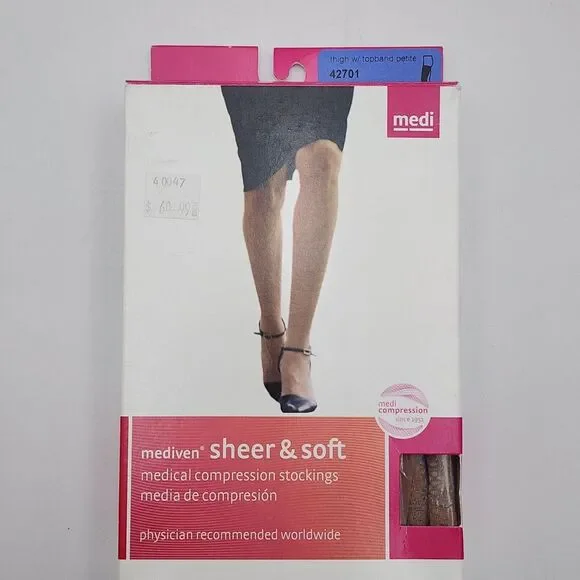 Mediven Sheer & Soft Thigh Topband Petite Lace 15-20 Natural‎ Size I Closed Toe