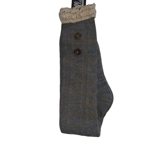 Noelle Blue Knit Boot Socks Knee High Size OS