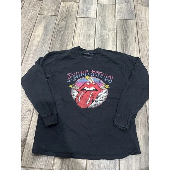 The Rolling Stones Long Sleeve T-Shirt Men's M Black Cotton Graphic Band Tee