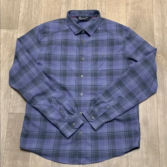 Mens Under‎ Armour Fitted Plaid Button Up Long Sleeve Top Shirt