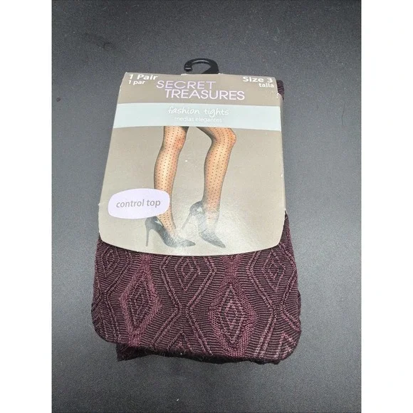 New‎ Burlesque Vintage Pinup Burgundy  Floral Pattern Fashion Tights Size 3