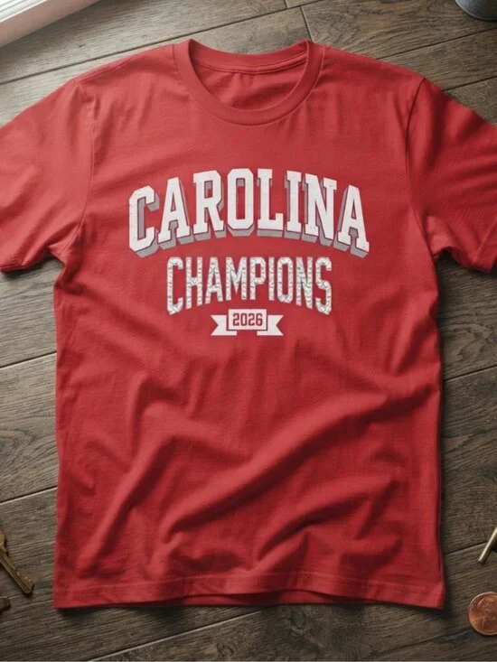 Carolina Champions 2026 Red Vintage Graphic Hockey T-Shirt