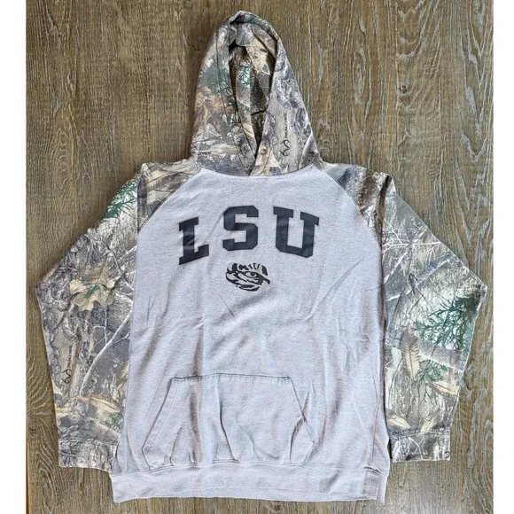 Colosseum LSU Tigers Mens XXL Hoodie Realtree Edge Camo Grey Pullover Sweatshirt