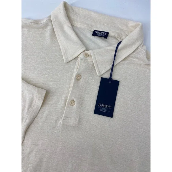 Faherty Polo Mens 2XL Ivory Short Sleeve Linen Coastal Breathable Light Resort