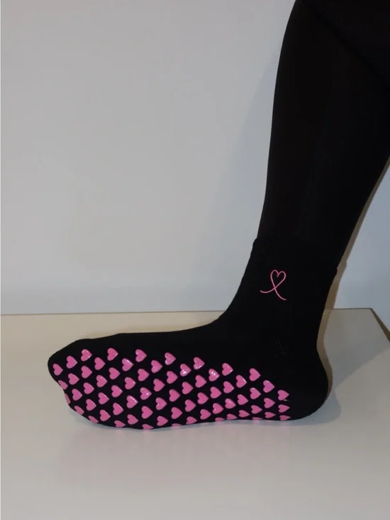 Black and Pink Gripper Socks with Heart Design