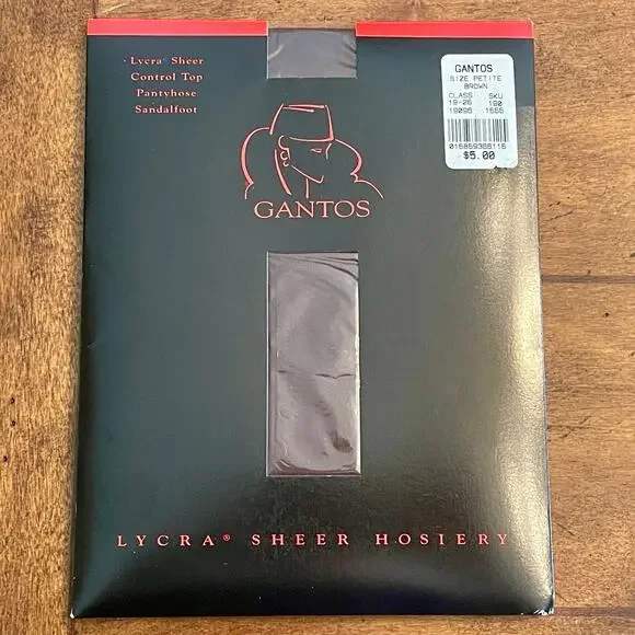 Gantos‎ Pantyhose Lycra Sheer Control Top Size: Petite Color:  Brown Sandalfoot