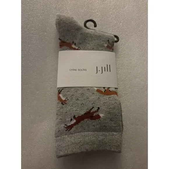 J. Jill Animal Print Gray Crew Socks 5-10 1/2 New Cozycore Preppy Quiet Luxury