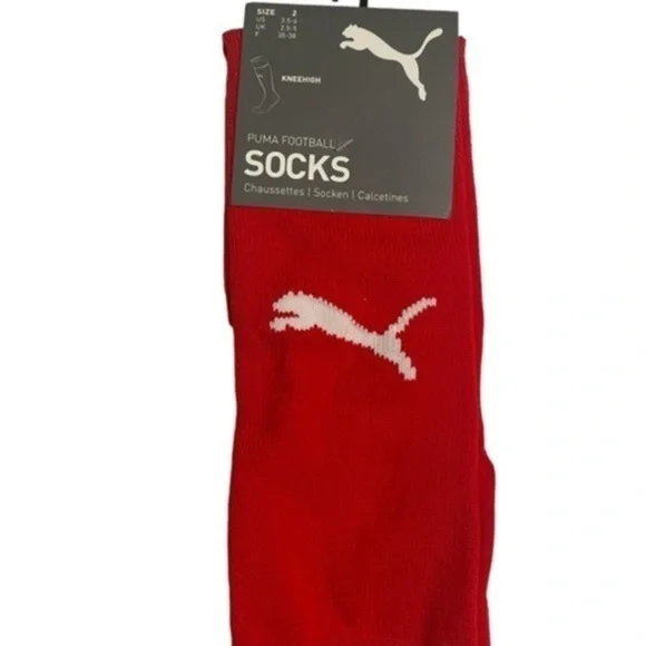 Puma Football Socks Red White Kneehigh Team Liga padded ankle Socks Sz 3 (5-6)