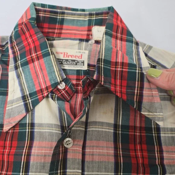 Vintage Now Breed‎ by Campus Mens Plaid Button Down Shirt Red Green 15-M-15.5