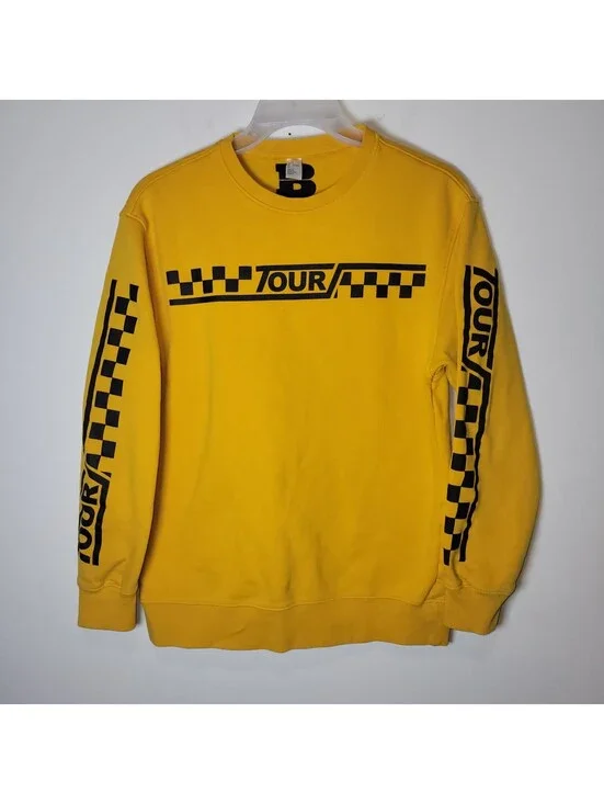Justin Bieber Purpose Tour Sweatshirt Mens Medium Yellow Checkerboard