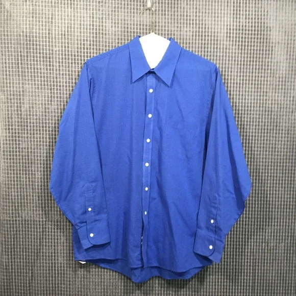 Geoffrey Beene Mens Royal Blue Wrinkle Free Dress Shirt 16.5 34/35 Button Down