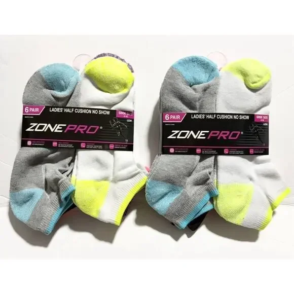 Zone Pro Ladies No Show Socks 12 Pair Half Cushion Low Cut Shoe 4-10 Color NEW