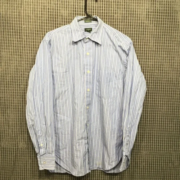 J.Crew Mens Blue White Striped 80s 2-Ply Cotton Button Down Shirt Size M 15-15.5