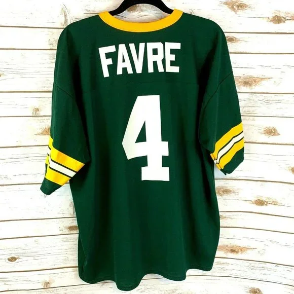 LOGO 7 Green and Yellow Favre #4 Football Jersey