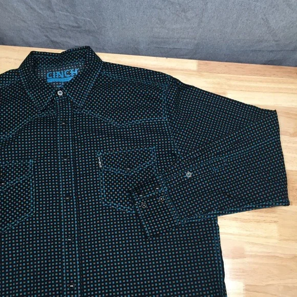 Cinch Mens Shirt Modern Fit Western Geometric Snap L Black Teal