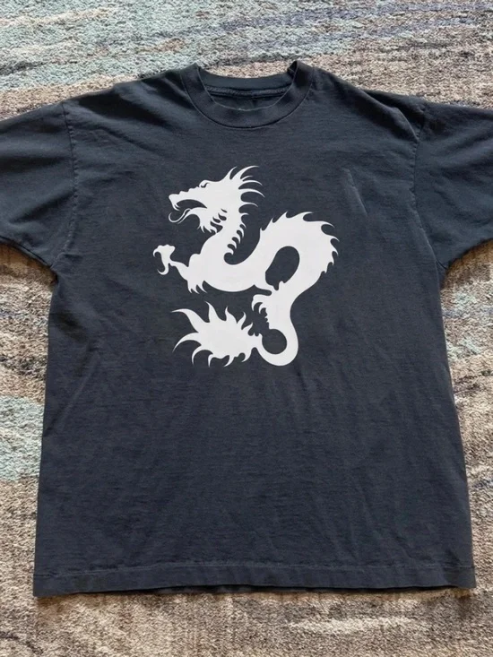 Black Tee with White Dragon Graphic