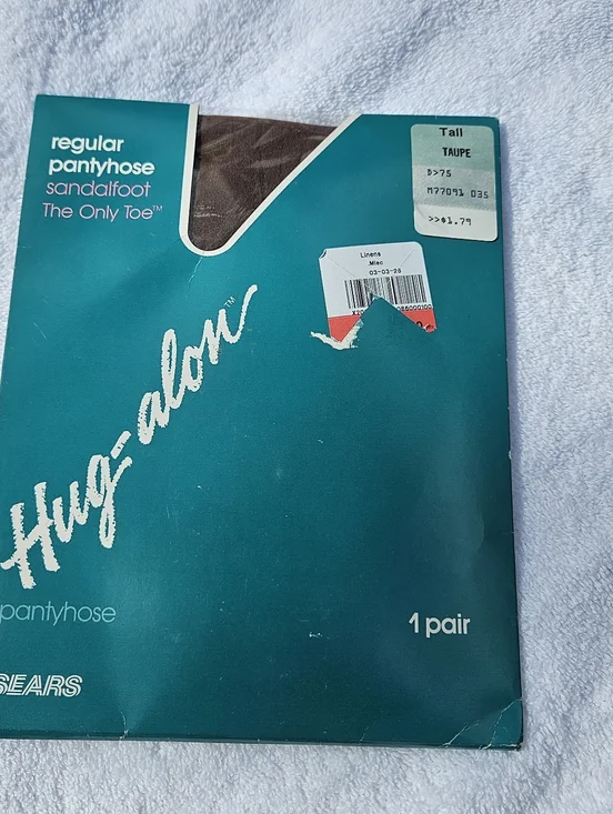 Vintage USA Sears Hug-Alon Pantyhose Taupe  Sandlefoot Toe Tall